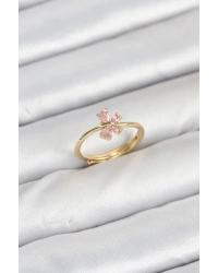 Pirinç Gold Renk Pembe Kelebek Kadın Yüzük