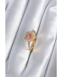 Pirinç Gold Renk Pembe Zirkon Taş Kalp Charm Model Kadın Yüzük