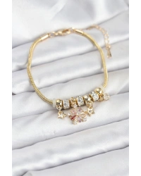 Pirinç Gold Renk Renkli Yıldız Charmlı Kadın Bileklik