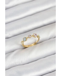 Pirinç Gold Renk Renkli Zirkon Taşlı Kadın Yüzük