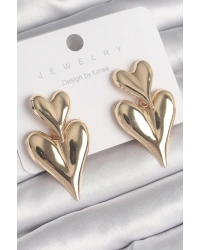 Pirinç Gold Renk Sallantı Kalp Model Kadın Küpe