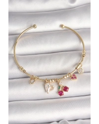 Pirinç Gold Renk Sallantı Kırmızı Zirkon Taşlı Kiraz Figür Charm Kadın Bileklik
