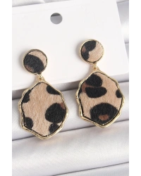 Pirinç Gold Renk Sallantı Leopar Desen Plaka Model Kadın Küpe