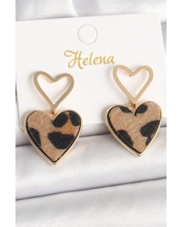 Pirinç Gold Renk Sallantı Leopar Kalp Model Kadın Küpe