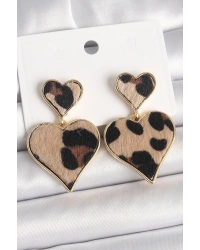 Pirinç Gold Renk Sallantı Leopar Kalp Model Kadın Küpe