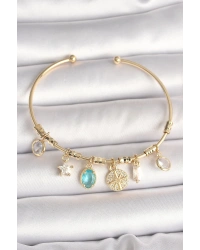 Pirinç Gold Renk Sallantı Zirkon Taş Detaylı Pusula Figür Charm Kadın Bileklik