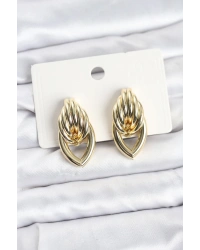Pirinç Gold Renk Sarmal Damla Model Vintage Kadın Küpe