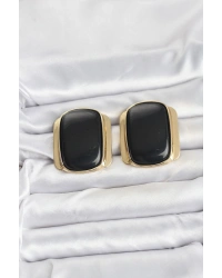 Pirinç Gold Renk Siyah Plaka Vintage Kadın Küpe
