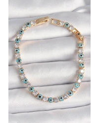 Pirinç Gold Renk Su Yolu Zirkon Taşlı Nazar Boncuklu Kadın Bileklik