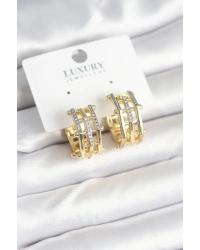 Pirinç Gold Renk Taşlı Halka Kadın Küpe