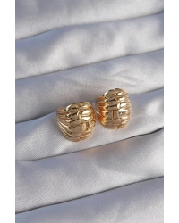 Pirinç Gold Renk Tırtıklı Minimal Bombeli Tasarım Küpe