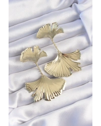 Pirinç Gold Renk Tırtıklı Yaprak Model Sallantılı Küpe