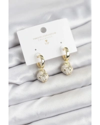 Pirinç Gold Renk Topçuk Model Mineli Halka Kadın Küpe