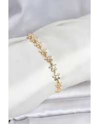 Pirinç Gold Renk VIP Seri Sıralı Taşlı Yıldız Model Zirkon Taşlı Kadın Bileklik