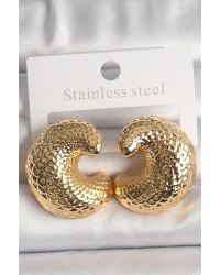 Pirinç Gold Renk Yılan Sırtı İşlemeli Yarım Halka Model Kadın Küpe