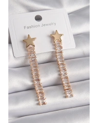 Pirinç Gold Renk Yıldız Model Su Yolu Zirkon Taşlı Kadın Küpe