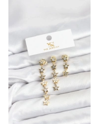 Pirinç Gold Renk Yıldız Model YSX Trio Küpe Seti