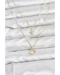 Pirinç Gold Renk Yonca Model 2li Kadın Kolye