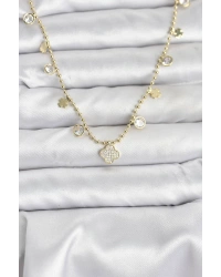 Pirinç Gold Renk Yonca Model Kadın Kolye