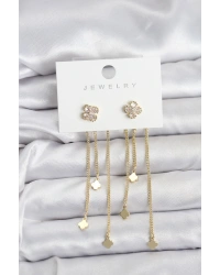 Pirinç Gold Renk Yonca Model Sallantılı Kadın Küpe