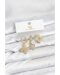 Pirinç Gold Renk Yonca Model YSX Trio Küpe Seti