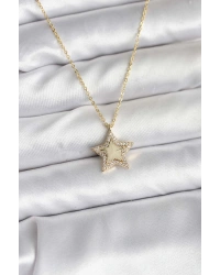 Pirinç Gold Renk Zincirli Yıldızlı Model Kadın Kolye