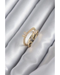 Pirinç Gold Renk Zirkon Taş Detay Kelebek Model Kadın Yüzük