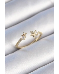 Pirinç Gold Renk Zirkon Taş Detay Yıldız Model Kadın Yüzük