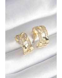 Pirinç Gold Renk Zirkon Taş Detay Zincir Model Kadın Küpe