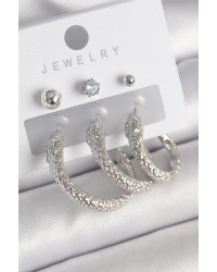 Pirinç Gold Renk Zirkon Taş Detaylı Halka Yılan Model Kadın Küpe Seti