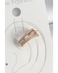 Pirinç Gold Renk Zirkon Taşlı 3Lü Sıralı Model Kadın Kıkırdak Küpe