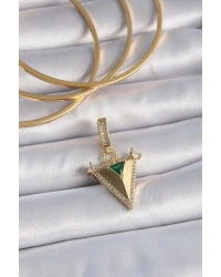 Pirinç Gold Renk Zirkon Taşlı 3D Üçgen Model Ajda Charm