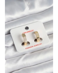 Pirinç Gold Renk Zirkon Taşlı Altıgen Kadın Küpe