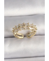 Pirinç Gold Renk Zirkon Taşlı Ayarlanabilir Yüzük