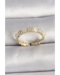 Pirinç Gold Renk Zirkon Taşlı Beyaz Mineli Ayarlanabilir Yüzük