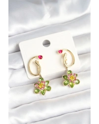 Pirinç Gold Renk Zirkon Taşlı Çiçek Model Kadın Küpe