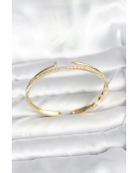 Pirinç Gold Renk Zirkon Taşlı Çivi Model Kadın Kelepçe Bileklik