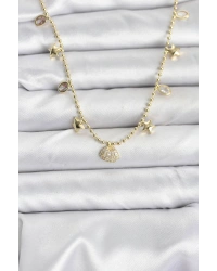 Pirinç Gold Renk Zirkon Taşlı Deniz Kabuğu Model Kadın Kolye