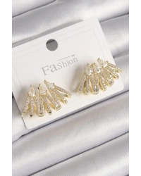 Pirinç Gold Renk Zirkon Taşlı Deniz Kabuğu Model Kadın Küpe