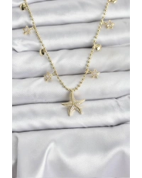 Pirinç Gold Renk Zirkon Taşlı Deniz Yıldızı Model Kadın Kolye