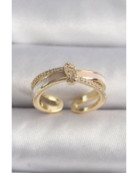 Pirinç Gold Renk Zirkon Taşlı Düğüm Model VIP Seri Kadın Yüzük