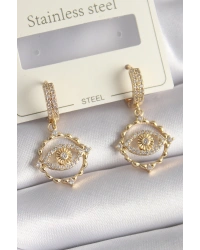 Pirinç Gold Renk Zirkon Taşlı Göz Model Kadın Küpe