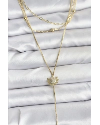 Pirinç Gold Renk Zirkon Taşlı Güneş Model Detaylı 3lü Kombin Y Kadın Kolye