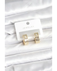 Pirinç Gold Renk Zirkon Taşlı Halka Kadın Küpe