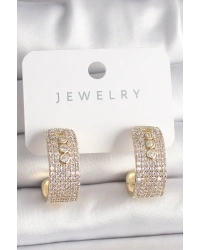 Pirinç Gold Renk Zirkon Taşlı Halka Messika Model Kadın Küpe