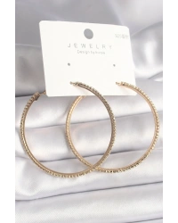 Pirinç Gold Renk Zirkon Taşlı Halka Model Kadın Küpe