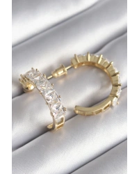 Pirinç Gold Renk Zirkon Taşlı Halka Model Kadın Küpe