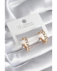 Pirinç Gold Renk Zirkon Taşlı Halka Model Kadın Küpe