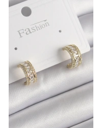Pirinç Gold Renk Zirkon Taşlı Halka Model Kadın Küpe