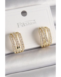 Pirinç Gold Renk Zirkon Taşlı Halka Model Kadın Küpe